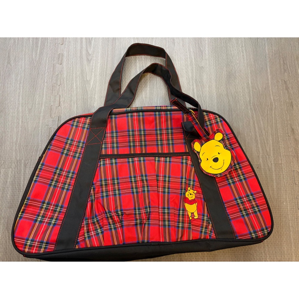 Disney Winnie the Pooh Red Plaid Duffel Tote Bag Travel Luggage Vintage Carry On